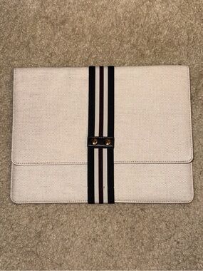 Theory Canvas Stripe Detail Portfolio Clutch - Cream